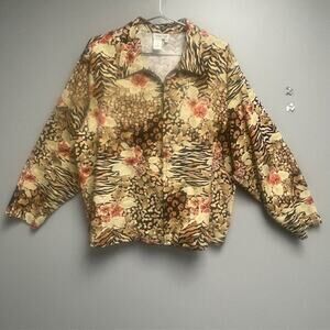 Coldwater Creek Animal Floral Print Front Zip Women's Jacket - Size 3X